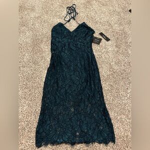 Lulu's spaghetti Lace Dress in Dark Teal